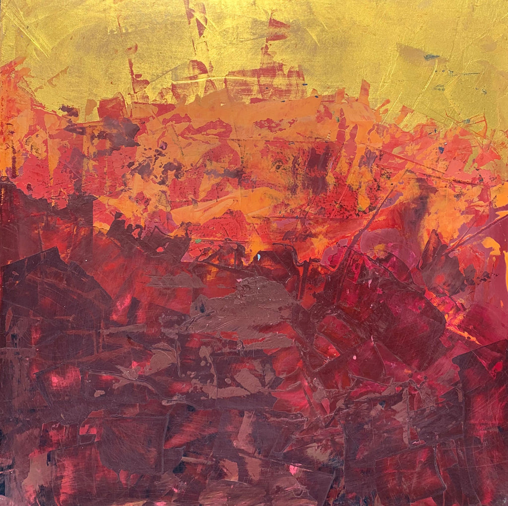 Golden Sunset original abstract oil painting by Colorado artist Kristof Kosmowski