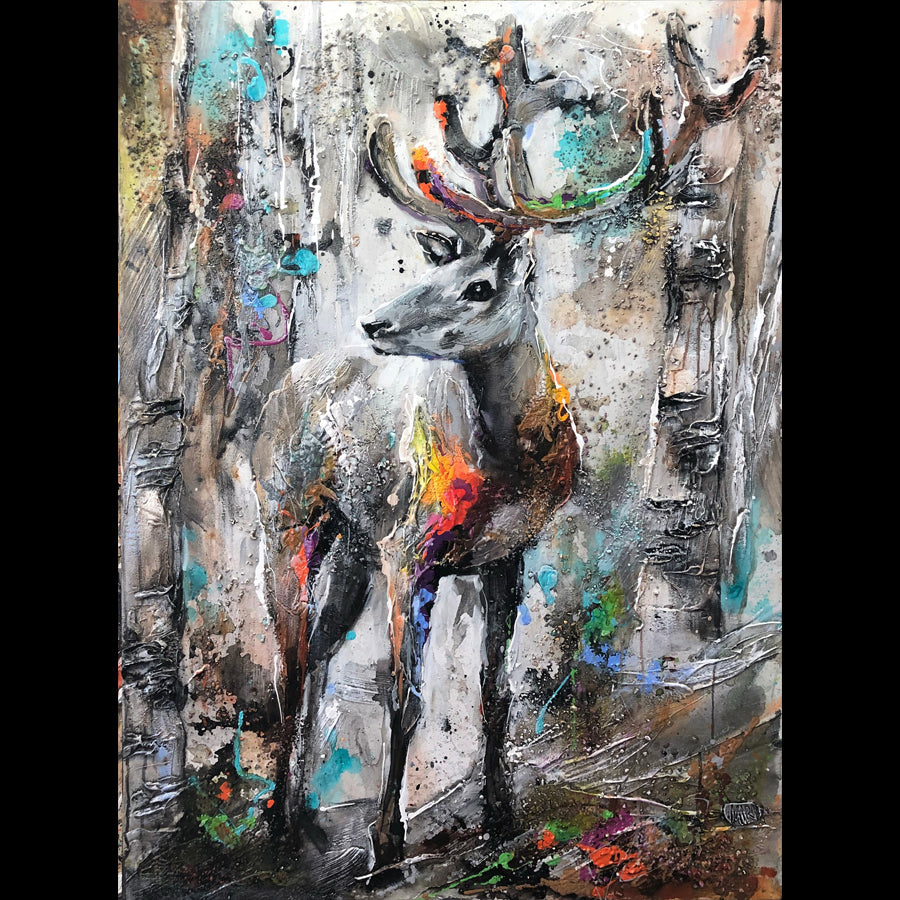 Hey There Original Deer Painting by Artist Miri Rozenvain
