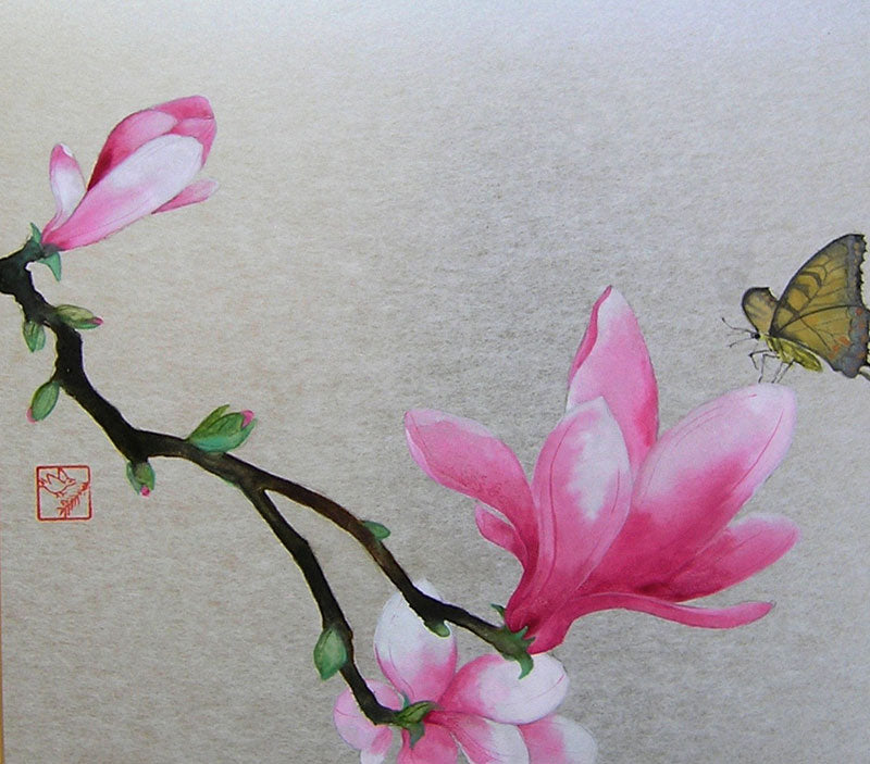 High Tea butterfly flower painting for sale by watercolor artist Kay Stratman of Wyoming