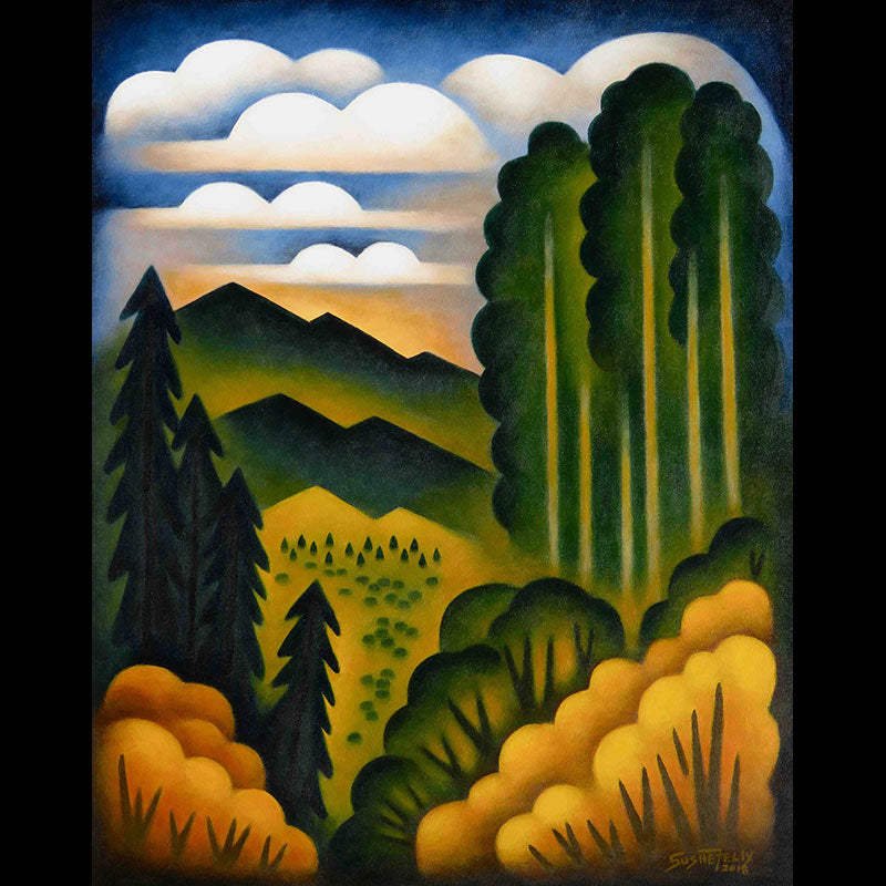 High Valley Aspen original acrylic on panel landscape painting by Colorado artist Sushe Felix