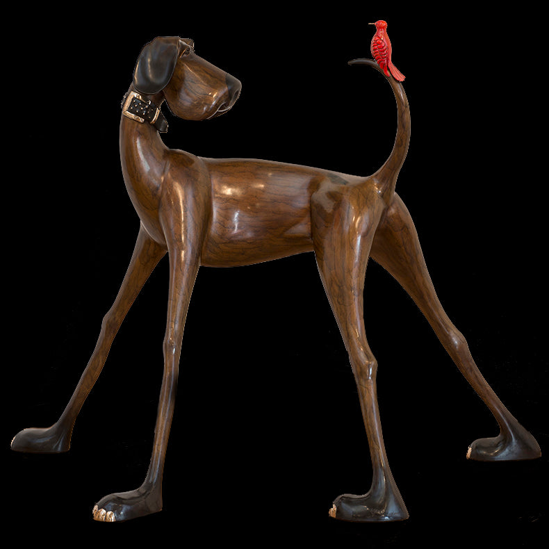 Howard bronze dog sculpture by Colorado artist Marty Goldstein