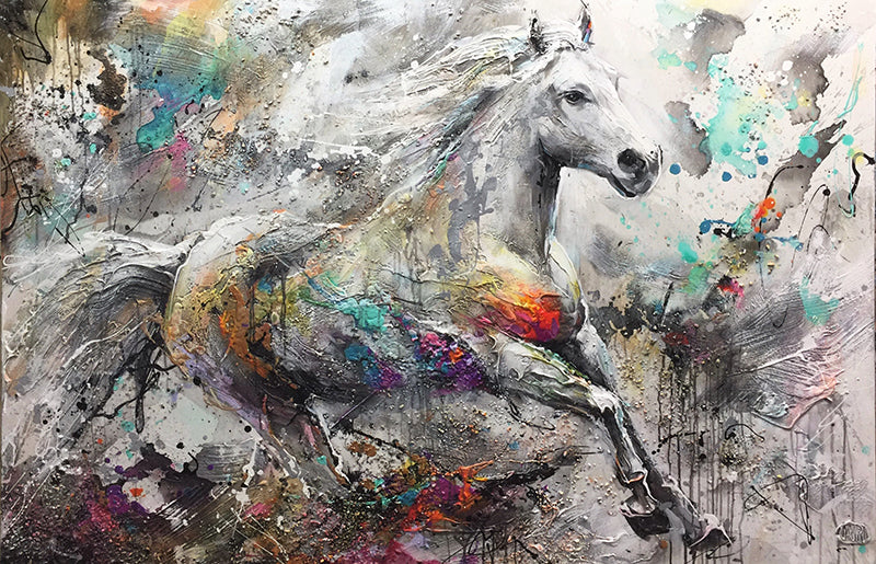 In The Wind original acrlyic on canvas wildlife horse painting by Toronto based artist Miri Rozenvain
