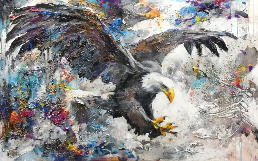 In Action bald eagle painting by Miri Rozenvain