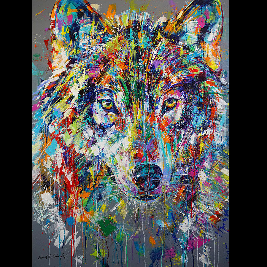 Intuitive original acrylic on panel wolf painting by Colorado artist David Gonzales