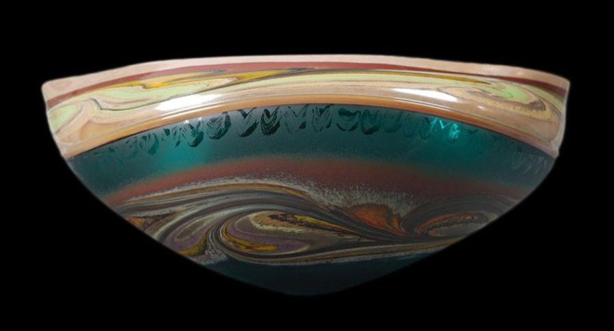 Forest Green Jupiter series hand blown glass art by artists Jared and Nicole Davis from Crawford Colorado North Rim Studio
