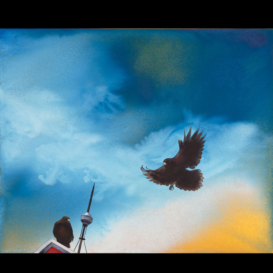 Landing Gear hawk bird sky painting by Kay Stratman