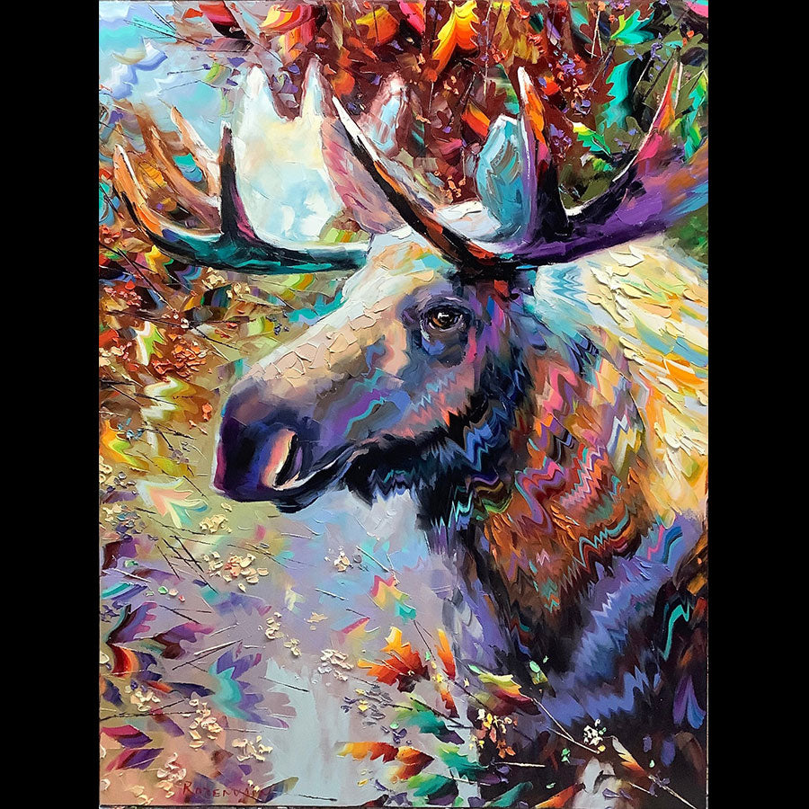Leader original oil on canvas moose wildlife painting by artist Michael Rozenvain