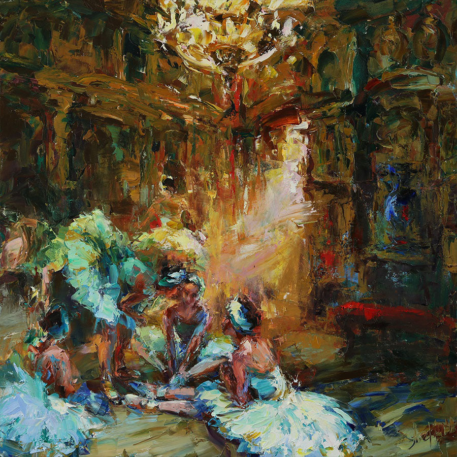 Magic World of Theater original oil on canvas  palette knife painting by artist Lyudmila Agrich