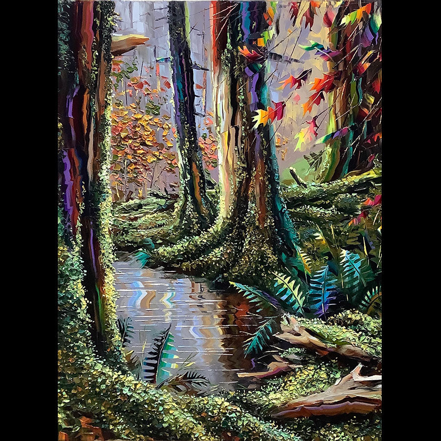 Magical Forest original oil on canvas landscape forest painting by artist Michael Rozenvain