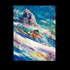 Skier skiing in the mountains colorful semi-abstract painting by Manitou Spings, CO artist David V. Gonzales - front