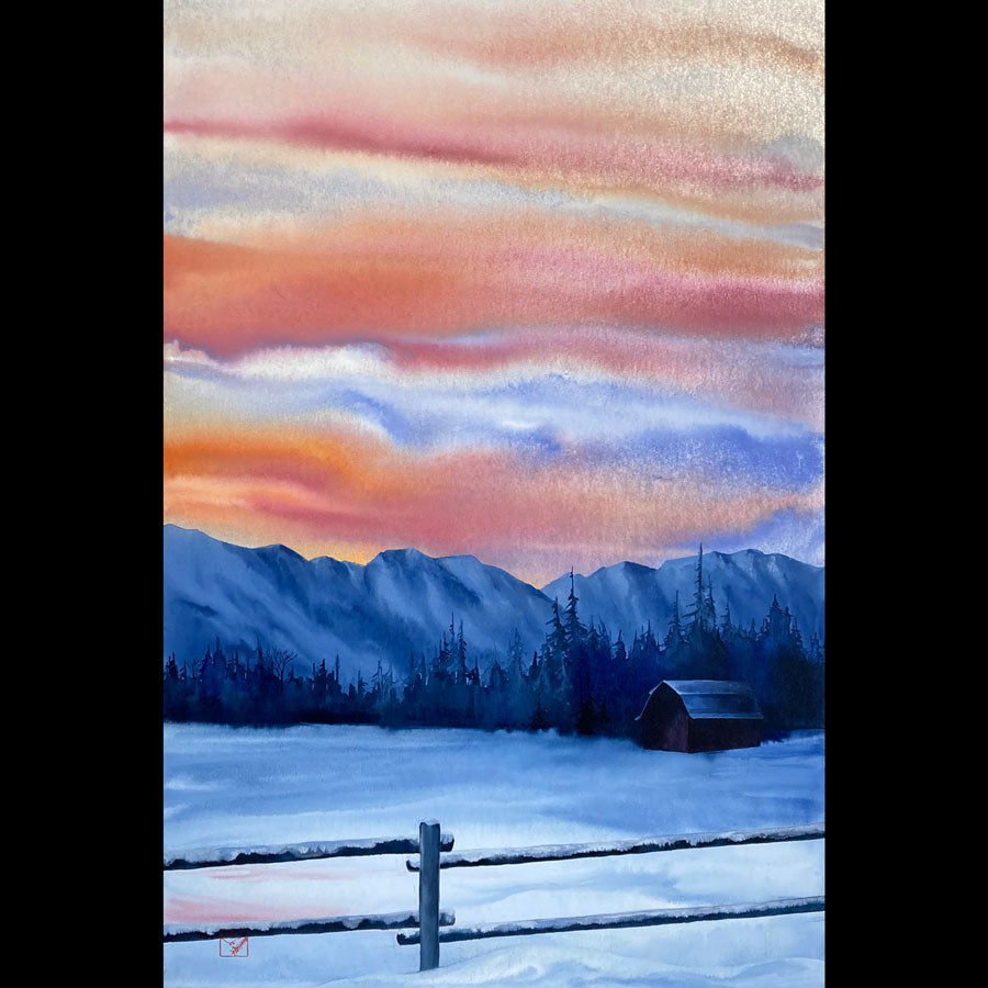 Melody Ranch Morning original water color  Jackson Hole Wyoming barn painting by artist Kay Stratman