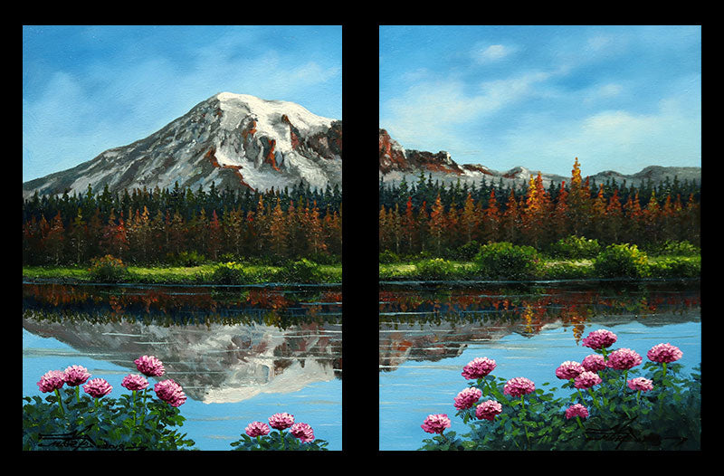 Mountain Reflection original oil on canvas landscape painting by artist Mario Jung