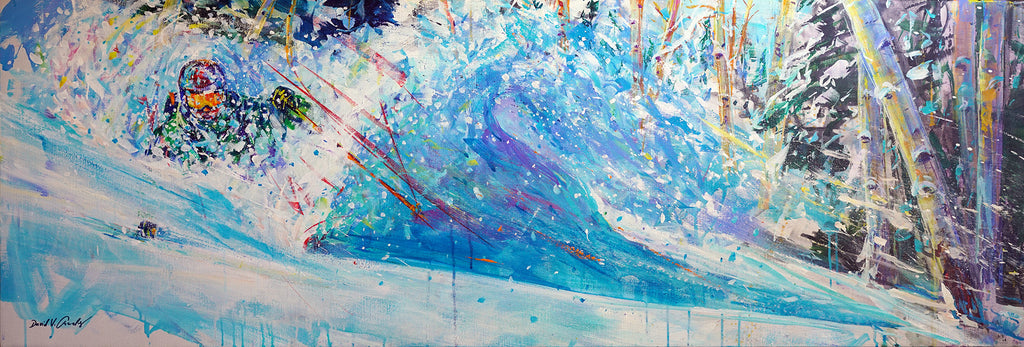 Powderise ski painting by Colorado artist David Gonzales in Vail art gallery