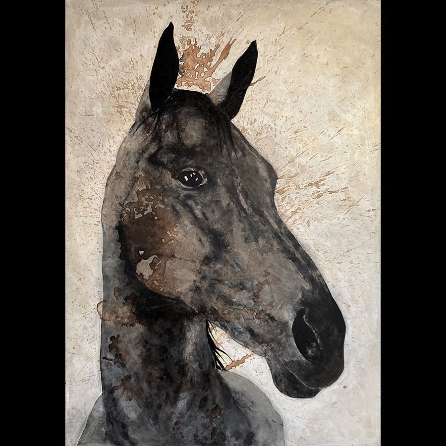 Lex-Lucius-Pancho-Close-Up-II-horse-ink-on-panel-Raitman-Art-Galleries