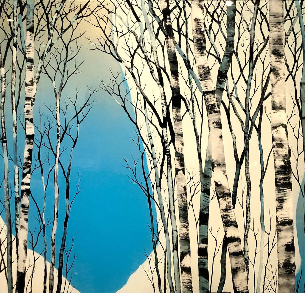 Powder Day original aspen tree painting on a hand carved cast acrylic canvas by artist Christopher Owen Nelson