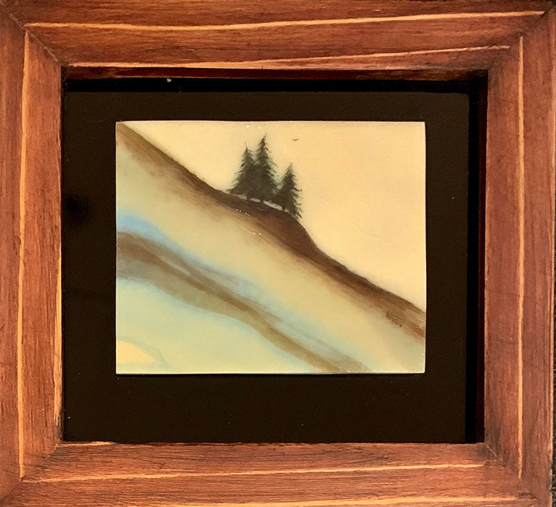 Quiet Spot original glass fired powder painting by Colorado artist Gary Vigen