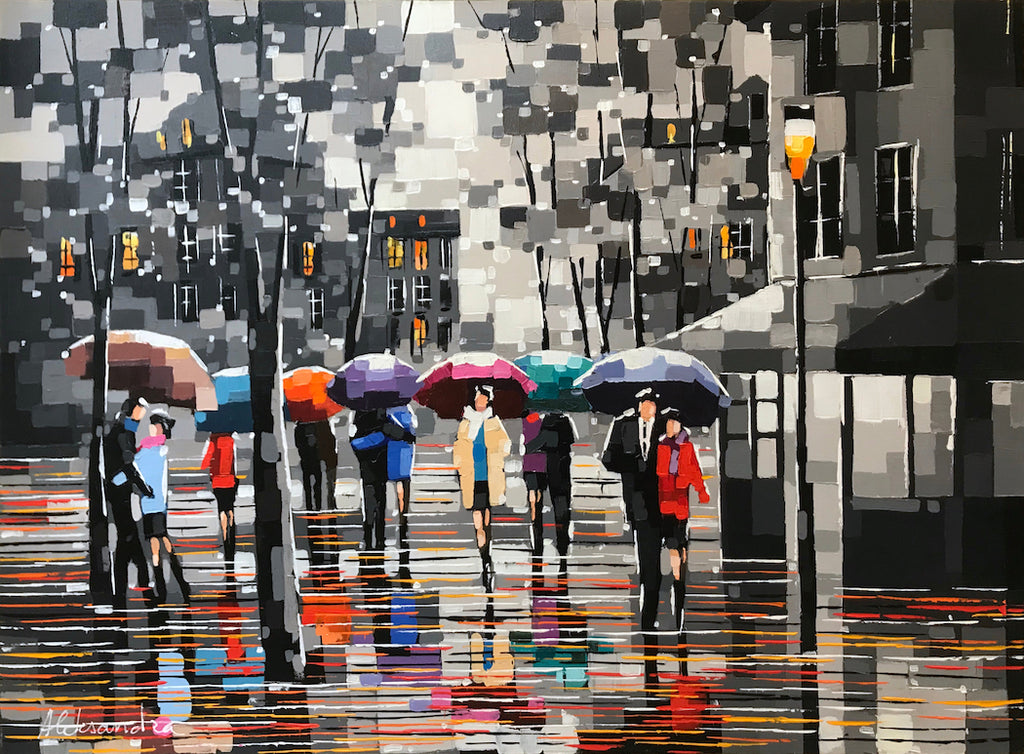Rainy Day With My Love original acrylic on canvas painting by artist Aleksandra Rozenvain