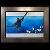 raven flying near a flower simple composition watercolor painting by artist Kay Stratman - front