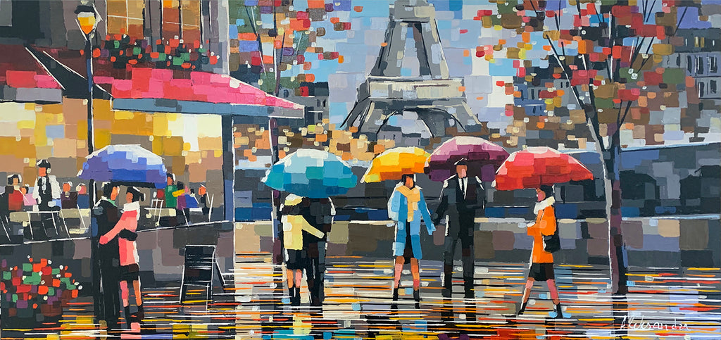 Rendezvous in Paris original acrylic on canvas painting by artist Aleksandra Rozenvain