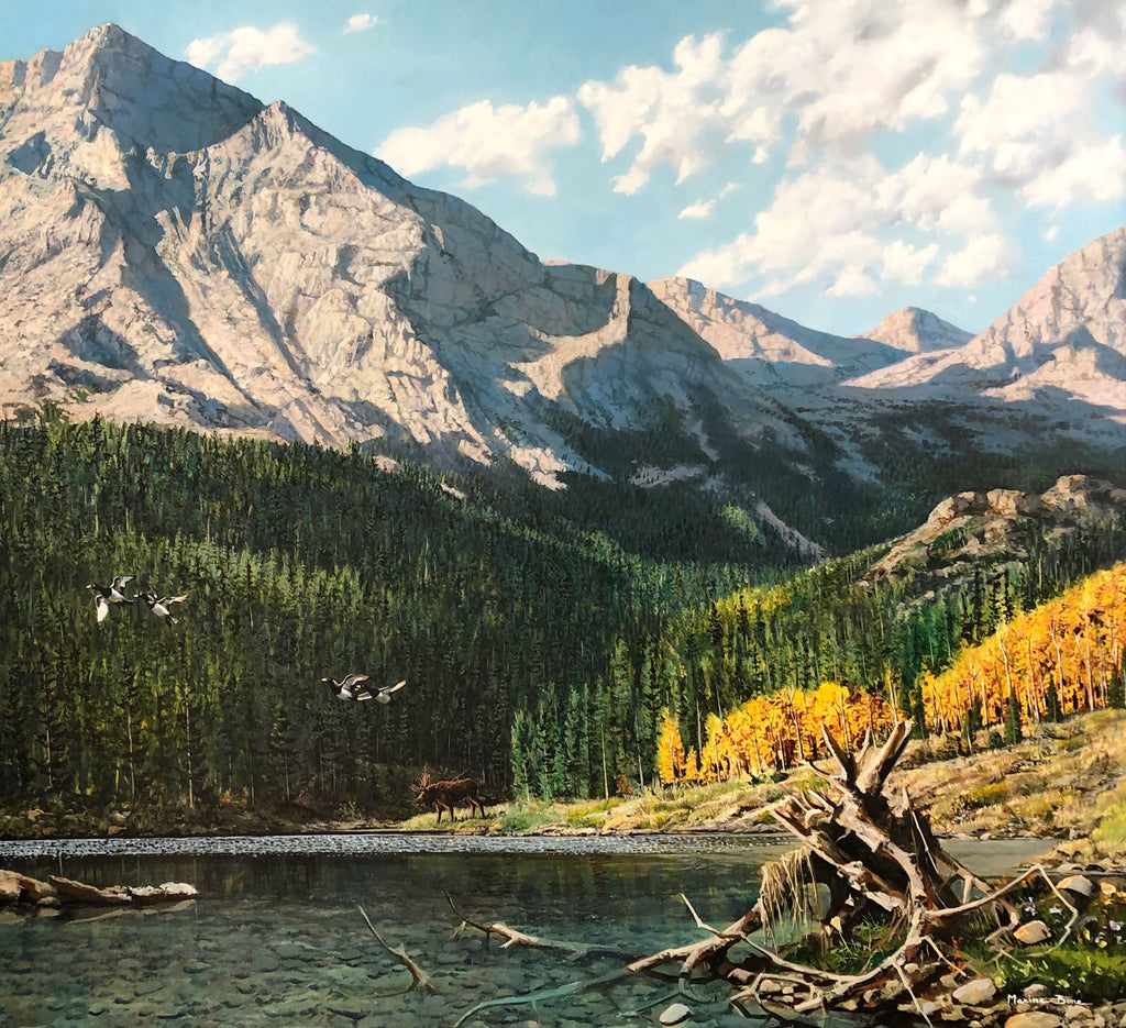 Rocky Mountain High original oil on canvas mountain landscape with fall foliage by Colorado artist Maxine Bone
