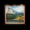 Rocky Mountain High original oil on canvas mountain landscape with fall foliage by Colorado artist Maxine Bone (Framed) - front - mountain - moose - lake