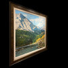 Rocky Mountain High original oil on canvas mountain landscape with fall foliage by Colorado artist Maxine Bone (Framed) - left