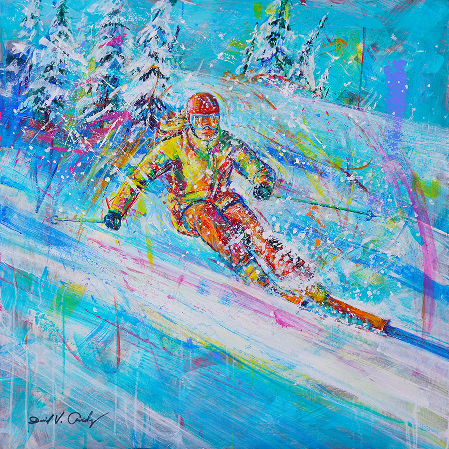 Slope Adventure original ski painting by artist David Gonzales