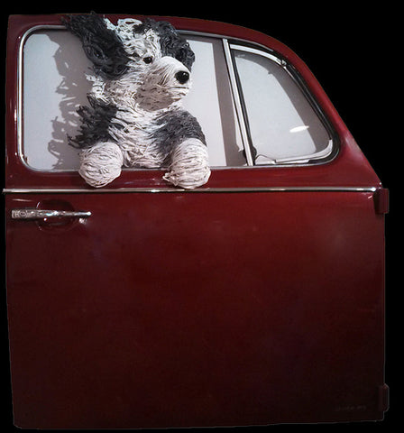 Sheepdog in a Red Door