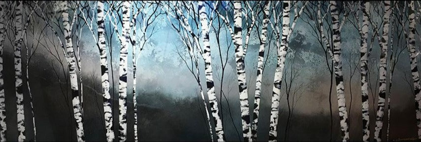 Stainless original carved acrylic and carved landscape aspen painting by Colorado artist Christopher Owen Nelson