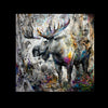 Semi-abstract black and white with a little color moose painting by Toronto, Canada artist Miri Rozenvain - front