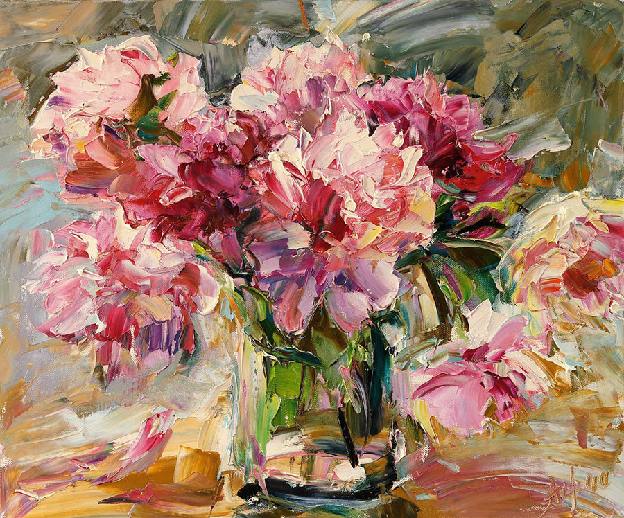 Summer Peonies original oil on canvas painting by Denver Colorado artist Lyudmila Agrich