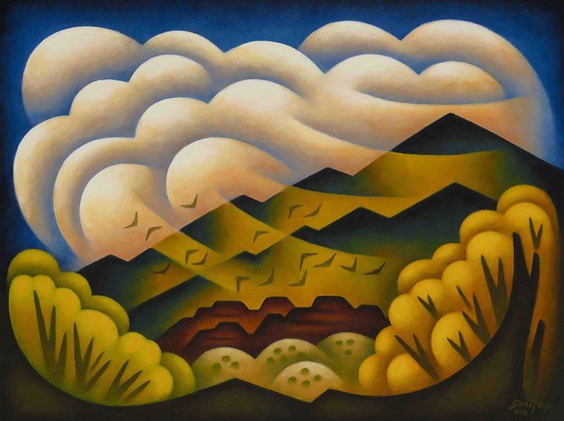 Valley Gusts original acrylic on panel landscape painting by Colorado artist Sushe Felix