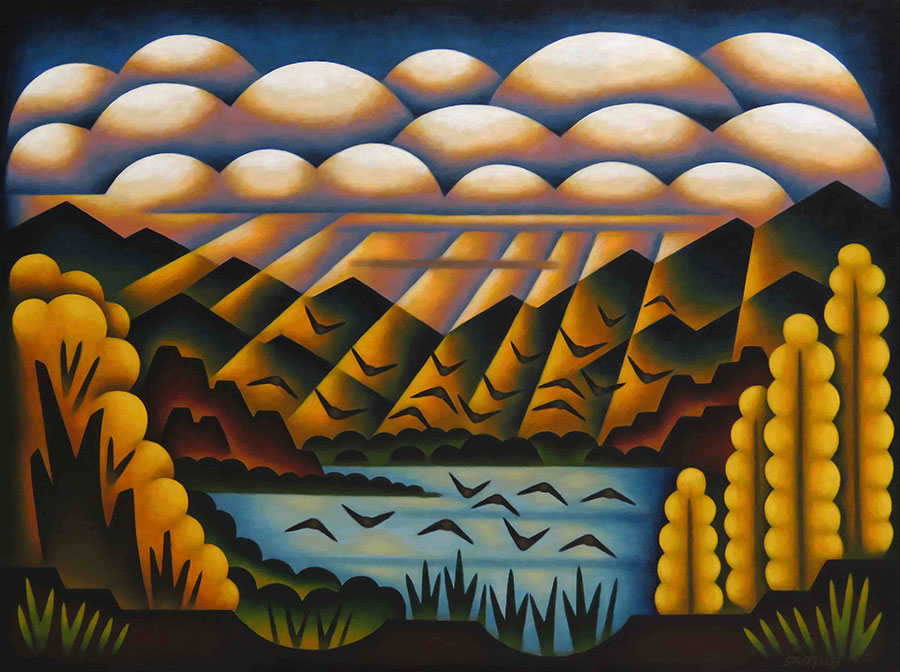 Sushe-Felix_Peaceful-Sunset-Lake_acrylic-on-panel_landscape