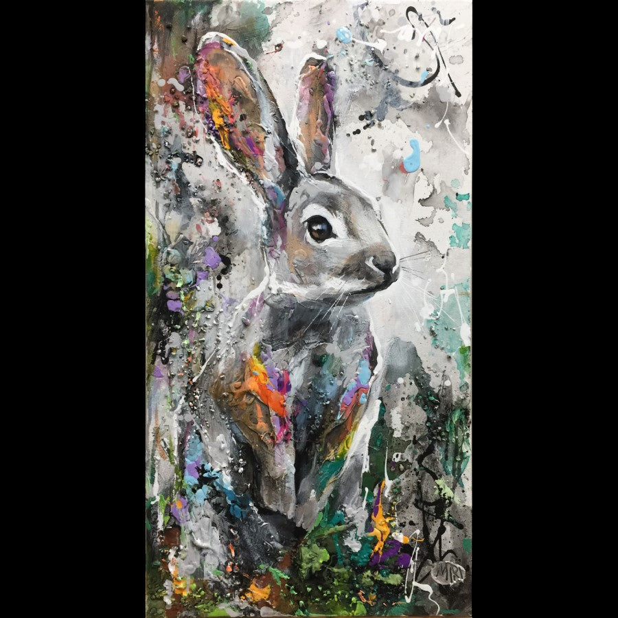 Sweet and Clever bunny rabbit painting by artist Miri Rozenvain