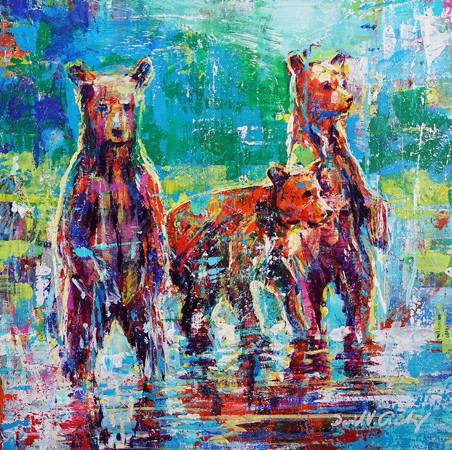 Three of a kind original wildlife bear painting by Colorado based artist David V Gonzales