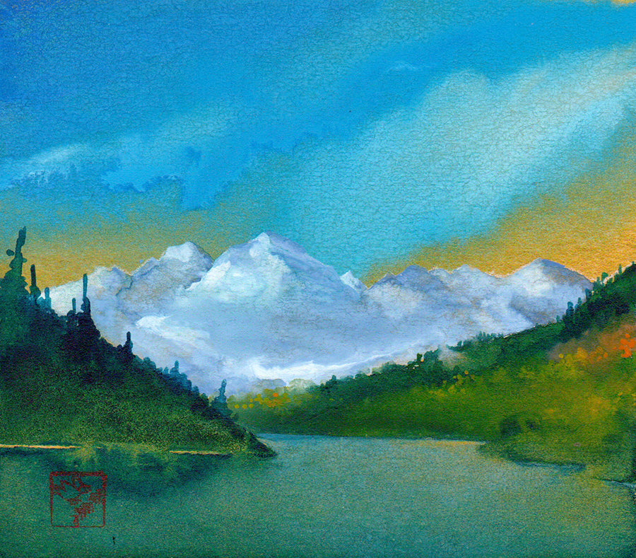 The-Bells-Are-Ringing-Kay-Stratman-mini-watercolor-mountain-lake