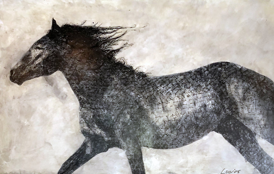 Lex-Lucius-The-Man-from-Snowy-River-horse-ink-gesso-Raitman-Art-Galleries