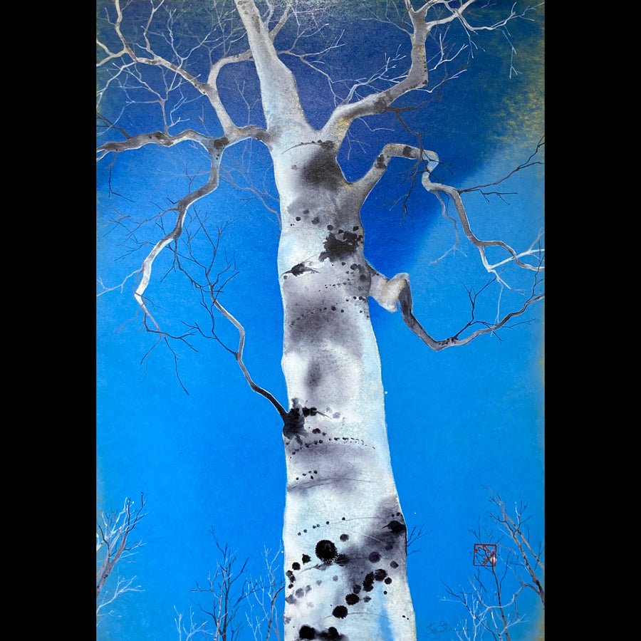 The Matriarch original blue sky Pando aspen tree painting by artist Kay Stratman