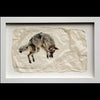 The pounce a coyote jumping into the snow gampi wildlife print by artist Pete Zaluzec on white frame