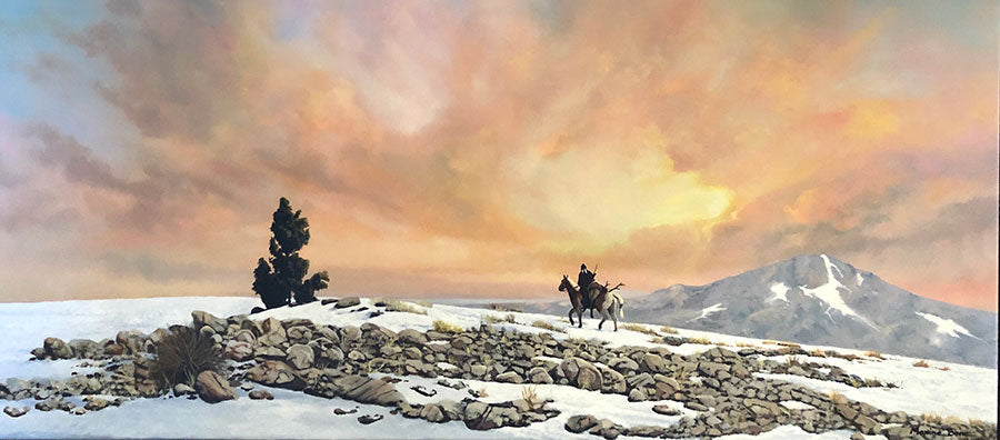 The Return original oil on canvas winter mountain landscape by Colorado Springs artist Maxine Bone