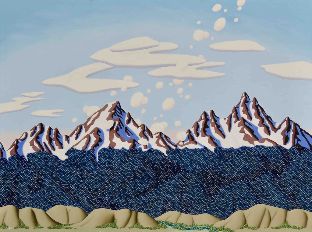 Tracy Felix Original Oil Painting of Mountains: Calm Sky Over the Pass