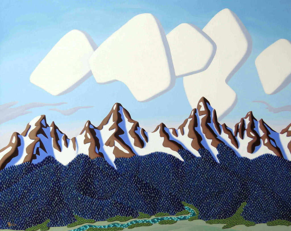 Tracy Felix Original Oil Painting of Mountains: Clouds and Peaks