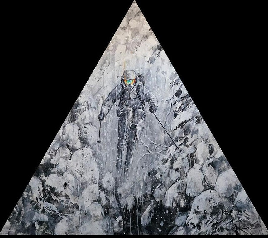 Transcend original acrylic on panel ski painting by artist David V Gonzales
