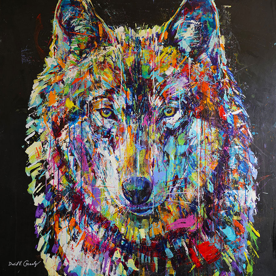Translucent original wolf painting by Colorado artist David Gonzales