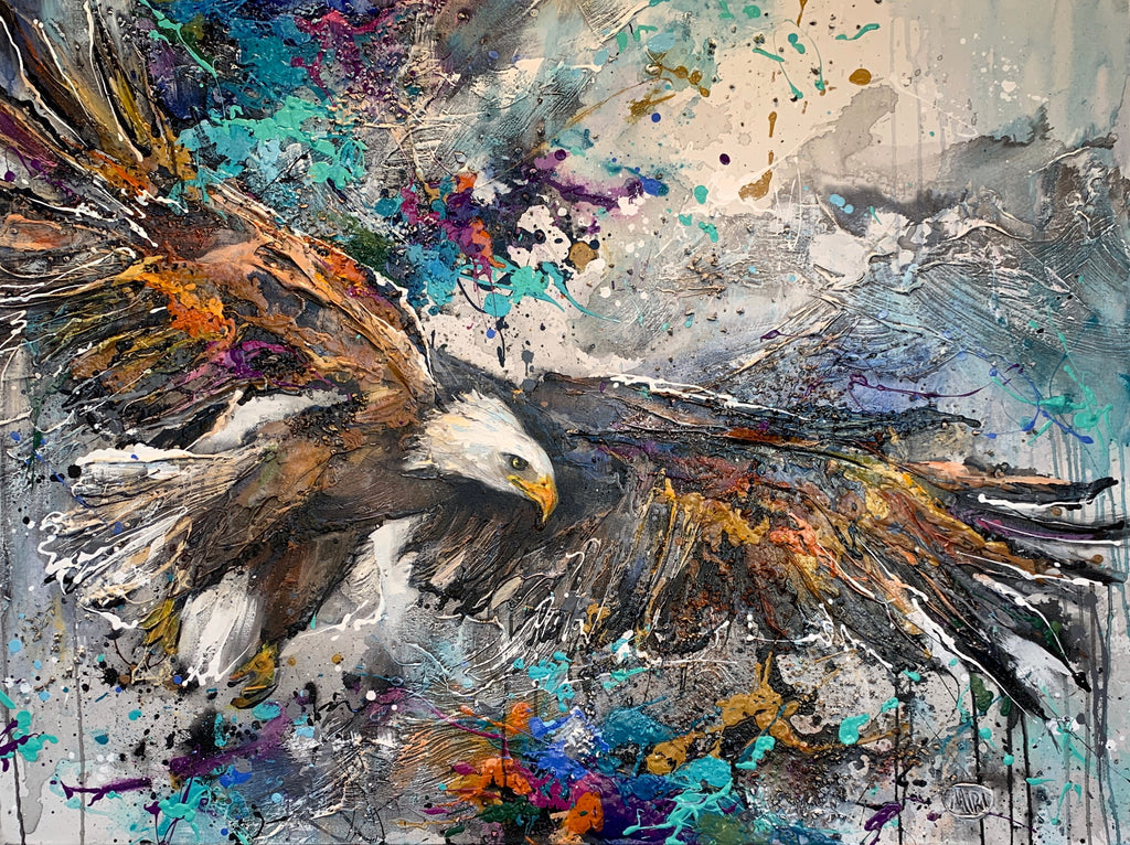 Watching from Above Original Eagle Painting by Artist Miri Rozenvain