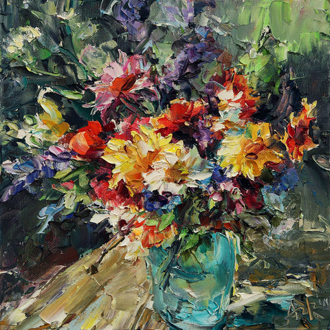 Wildflowers in Blue Vase