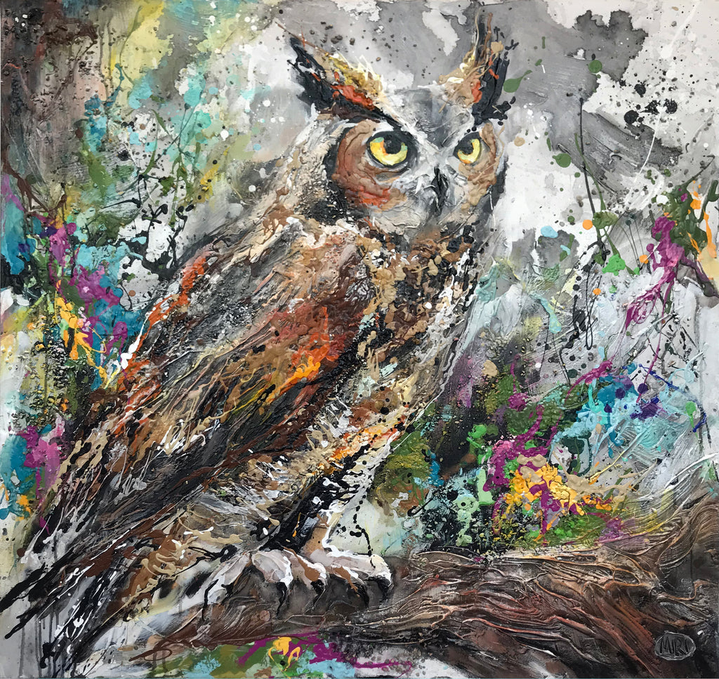 Artist Miri Rozenvain Original Owl Painting: Wise Owl