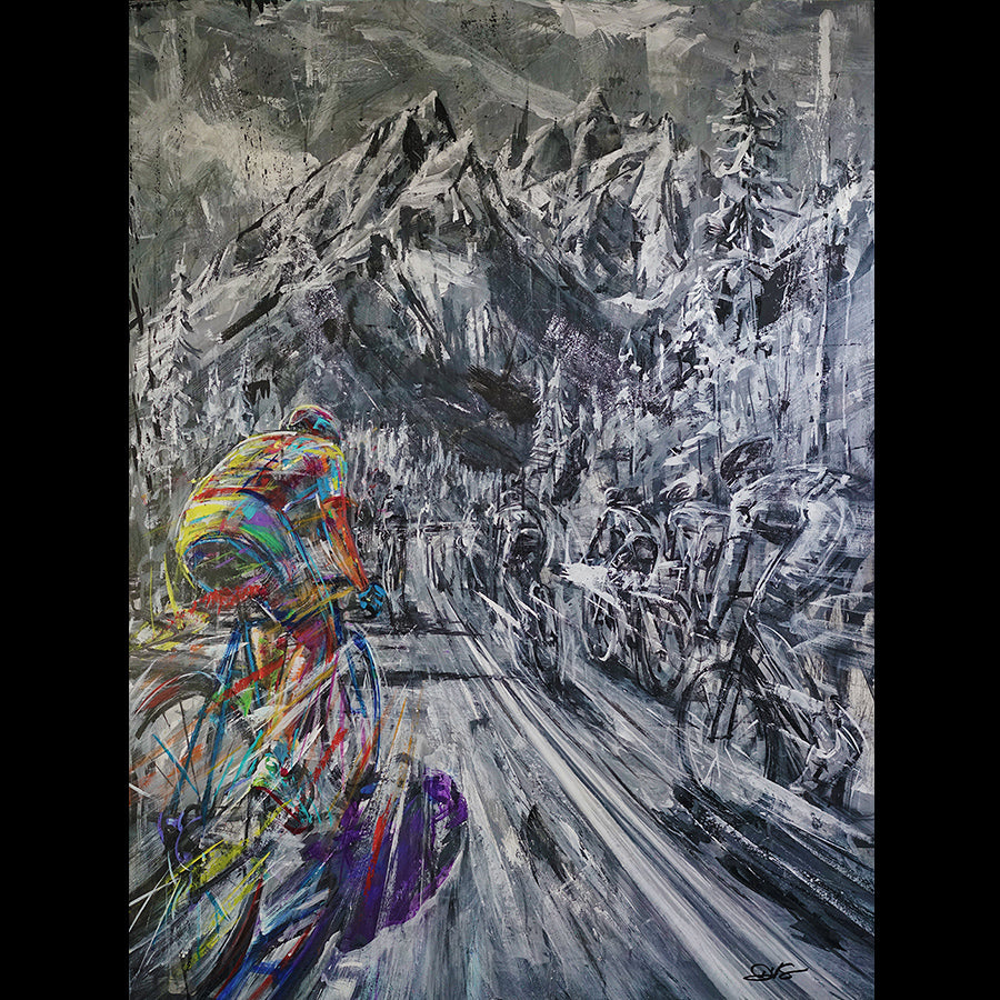 Zooming Through The Tetons cycling in the mountains painting by artist David Gonzales