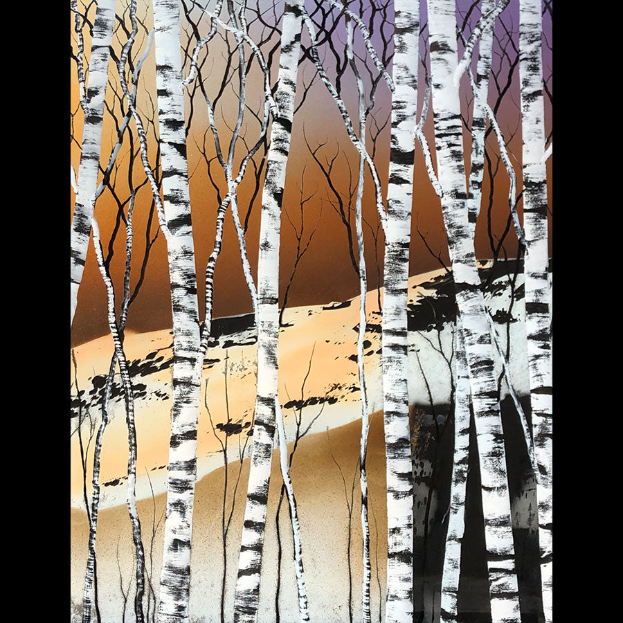 Alpine tree painting on a hand carved cast acrylic canvas by Colorado based artist Christopher Owen Nelson