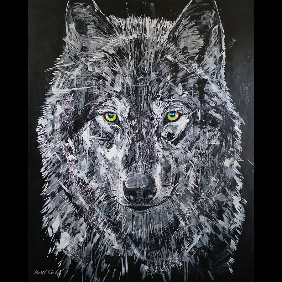 Beyond original acrylic on panel wolf painting by Colorado artist David Gonzales